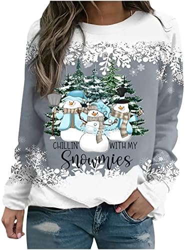 Božićni vrhovi za žene snjegović print casual labav dugi rukav o vratu dukserice zimske odjeće vrhovi