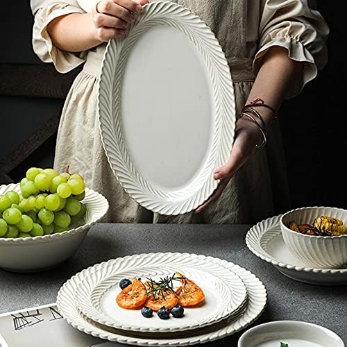 Moderna keramika za večeru 25 komada Bijela glazura porculana set za večeru za vjenčane poklone | Retro Relief Crealna posuda i ploča odreska postavljaju sretni život