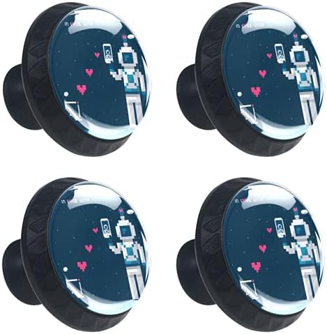 Lagerery komoda dugmad Robot ljubav Signal dugmad za fioke kristalno staklo dugmad 4kom okrugla dugmad dizajnirana u boji Toddler 1.38×1.10 IN
