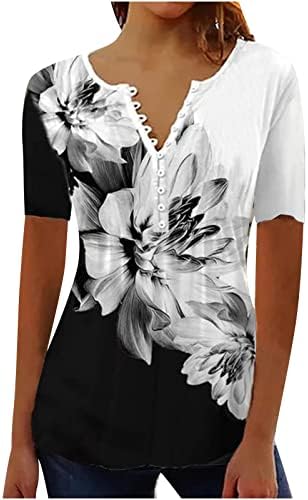 Žene casual majica kratkih rukava s kratkim rukavima Tunic cvjetni preklopljeni basični ljetni majica