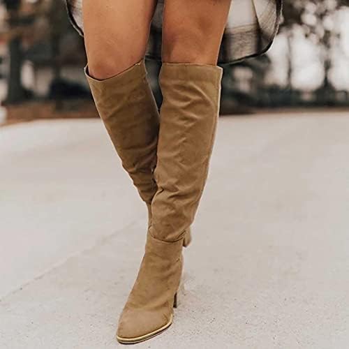 HCJKDU WOMENS koljena High Boots Fashion Suede casual cipele debele Chunky potpetice Plus veličine patentnih zatvarača širine srednje telete