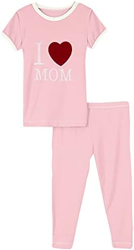 Kickee hlače dvodijelni aplicij pidžama set sa kratkim rukavima, volim mamu toddler pidžama