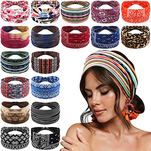 Yinder 18 kom elastične trake za žene afričke Turban pletene trake za kosu Boho široki šal