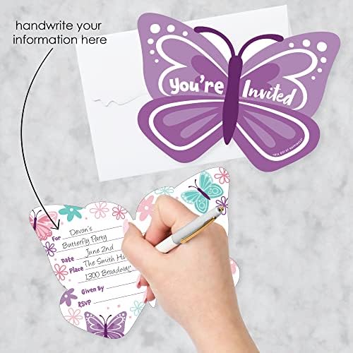 Velika tačka sreće prekrasan leptir - oblikovani pozivnici za ispuni - cvjetni tuš za tuširanje ili rođendanske pozivnice s kovertama - set od 12
