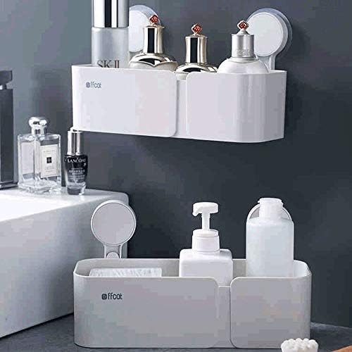 KLHHG polica za tuširanje, mala bijela kupaonica od plastike Nema bušenja zidnih visećih organizatora Skladištenje police sa jakom usisne čaše