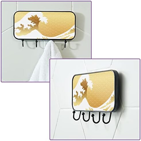 Vioqxi Japanski vintage stil Veliki zlatni valovi ukrasni zidni nosači nosača, 4 kuka Organizator šina za viseće kaput odjeću, tipke, ručnici, torba, šešir, torbica, šal