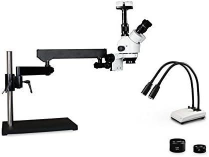 Vision Scientific Simul-Focal Trinokularni Zoom Stereo mikroskop,10x WF, 3.5 x-90xmagnifikacija, 0.5 x & amp; 2xaux sočivo,Artikulirajuće postolje za stub ruke sa bazom, LED Gooseneck DualLight,10.0 MP digitalna kamera okulara