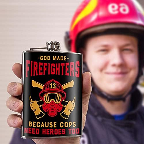 God Made Firefighters 8 oz Nerđajući čelik Hip tikvica za alkohol-dolazi u poklon kutiji - nepropusni dizajn-Jednostavan za čišćenje - 3.75 X 5.75 - Trixie & amp; Milo