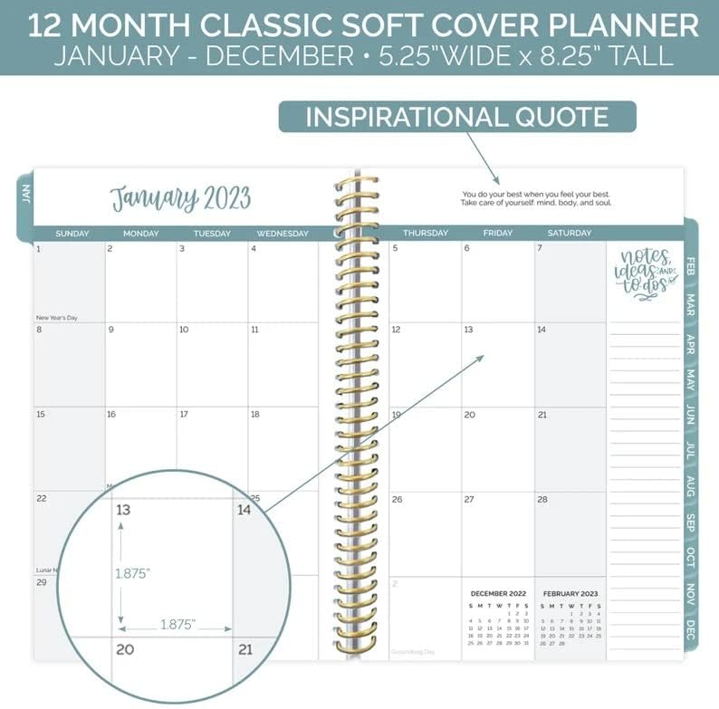 2023 Planer, dnevni plan, 5,25 X8.25 Planer, 2023 Kalendar, nedeljni plan, meki planer za prekrivanje, kristalno plava