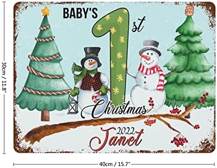 Wodevor personalizirani znakovi bebin prvi Božić 2022 snjegović božićno drvo aluminijumski znak 12x16 u