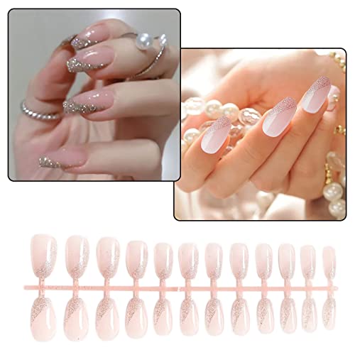 # 24kom pritisnite na noktima nokti za lijes srednje dužine ružičasti nokti sjajni lažni nokti puni poklopac maturalni nokti