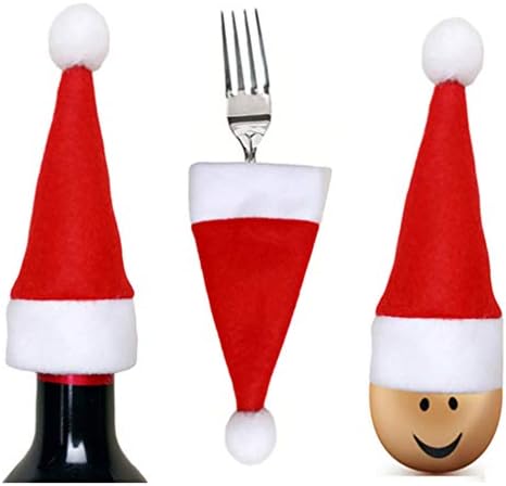 Amosfun rođenja Ornamenti 12kom Božić srebrni držači Santa šešir pribor za jelo torbica bočica Cover torba držači