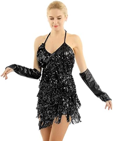 Moggemol Womens Sparkly Sequins Tassels Fringe Flapper Dance Haljina 1920S Salsa Latin Tango Trbušni