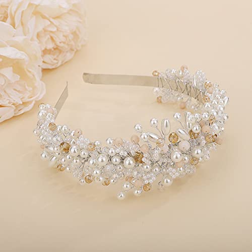 Teyglen Wedding Pearl kristalne perle Tiara Bridal Silver Rhinestone kruna za kosu traka za glavu Floral
