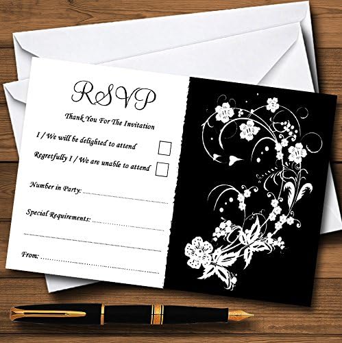 Crno bijele cvjetne personalizirane RSVP kartice