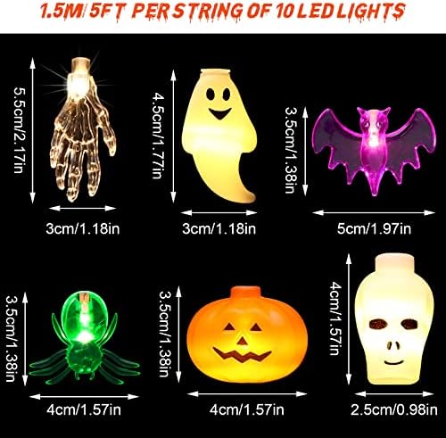 Moukeren 6 Pack Halloween String Svjetla 30 FT 60 LT Noć vještica LED svjetla Slatkiši Ghost