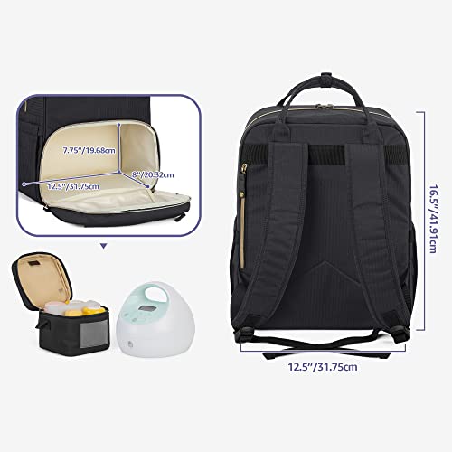 Damero ruksak pumpe za grudi kompatibilan za Spectra S1, S2 i torbu za hlađenje, putna torba za pumpanje sa podstavljenim rukavom za Laptop za zaposlene majke, Crna, patentni dizajn