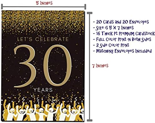 Pozicija za rođendan u nastavku od 30. rođendana | Proslava 30 godina | Sretna godišnjica | 5 X 7 | Crno-zlatno | Ispunite stil 20 brojeva sa kovertama | Pozvani ste | Iznenađenje