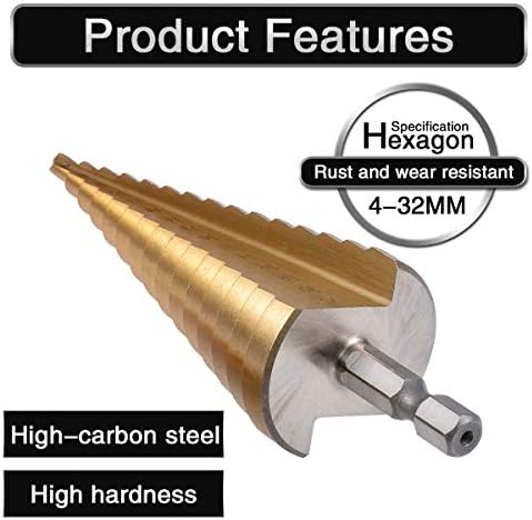 HOHXEN 1/4 šestougaona titanijumska bušilica za brzi čelik 15 stepenica šestougaoni drška 4-32 mm