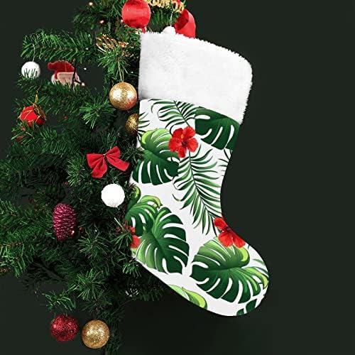 Lišće palmi i hibiskus cvjetni božićni čarapa viseći čarape Ispis Xmas Tree Kamin ukrasi