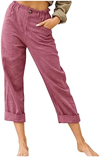 Posteljine useve hlače elastične struine pantalone nacrtaju casual pantalone elastične pamučne stražnje posteljine ženske vatrene hlače hlače širom nogu