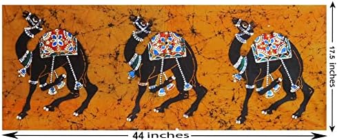 DollsofIndia 3 kraljevske deve - 17,5 x 44 inča-višebojna Batik slika na tkanini - Neuramljena