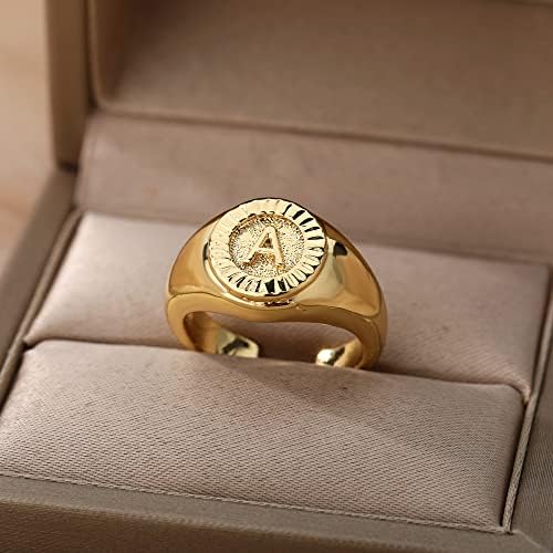 TTNDstore Vintage Početno Pismo Pečatni Prstenovi Za Žene Prsten Okrugli Otvaranje Zlatni Prsten Prsten Vjenčani