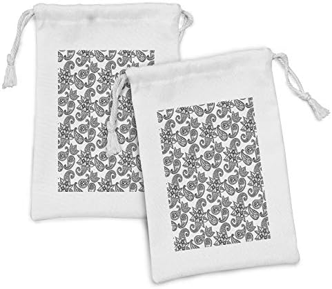 Ambesonne etnička torba za etničku tkaninu 2, Paisley nadahnuo je kontinuirani uzorak jednobojnog cvjetnog ponavljajućeg dizajna, male torbe za vuče za toaletne potrepštine, 9 x 6, sivo bijelo