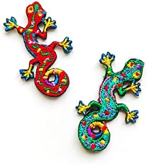 Set od 2 Tiny Mini Salamander Gecko Lizard Logo Slatko crtani SEW Gvožđe na izvezenom aplicijskoj