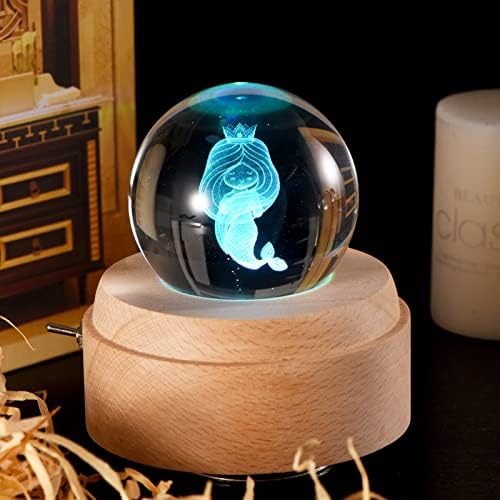 Treelf 3D Crystal Ball Music Box sa projekcijom LED svjetlo i rotirajuća drvena baza, najbolji poklon