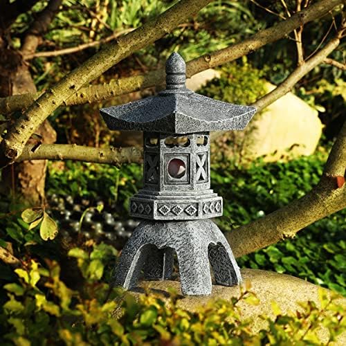 Mibung Zen solarna Pagoda Lantern Vrtna skulptura Statue, Unutarnji/Vanjski Zen Azijski dekor sa solarnim Lotosovim svjetlom, japanska hramska Pagoda lampa za pejzažni Balkon, Terasa, travnjak, umjetnički ukras dvorišta trijema