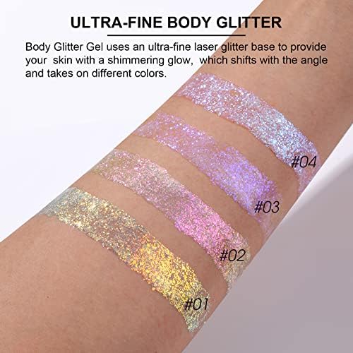 Holografski glitter Gel za tijelo, Ultra Fine Glitter Gel za lice, kosu, tijelo, nokte, sjenilo,