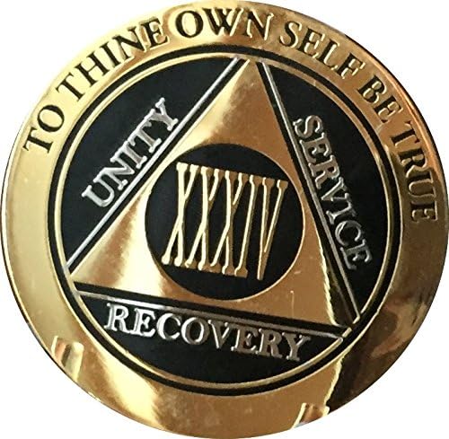 RecoveryChip 34 godina AA medaljon elegantan crno zlato srebro Bi-Lima alkoholičari anonimni čip