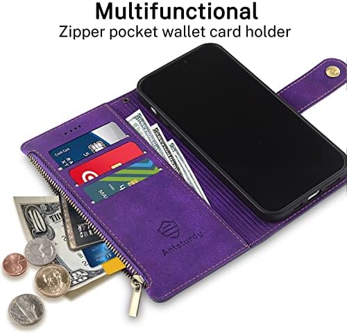 Antsturdy za iPhone 13 Pro 6.1 futrola za novčanik sa zatvaračem, PU kožna Folio Flip Cover [RFID Blocking] sa ručnom trakom za kreditnu karticu držač za vizit karte [funkcija postolja]