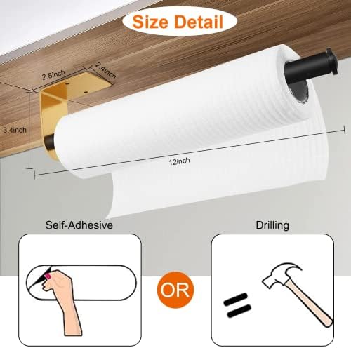 BICHONG Paper Towel Holder Under Cabinet,Self Adhesive or Drilling Stainless Steel Under Cabinet Paper Towel