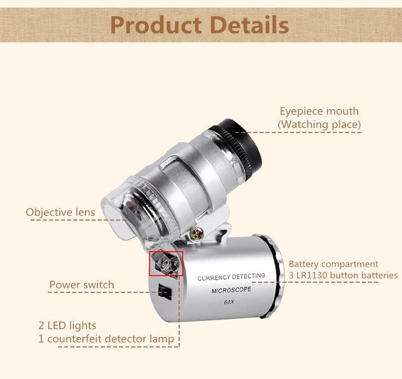 LIUZH 60X Mini džepni mikroskop velike snage profesionalni mikroskop za zahvalnost nakita prijenosni LED UV lupa