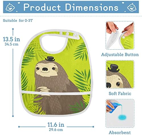 Emelivor Cartoon Sloth Jungle Baby Bibs za dječaka Dječja hranjenje Bibs Vodootporni toddler Bibs za jelo Boys Hrana za djevojčice 1-3 godine, 2 paketa