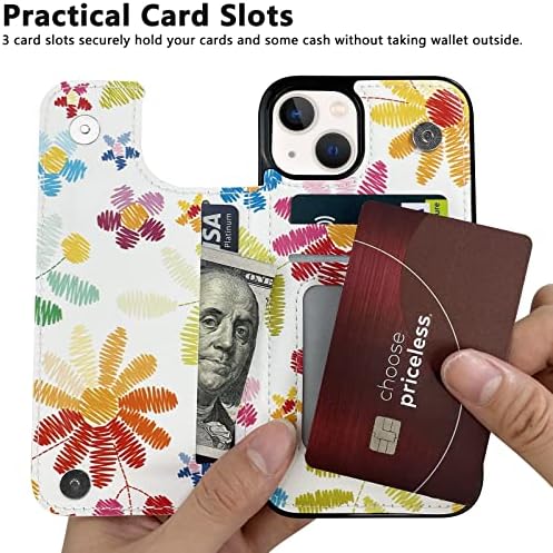 Topperfekt Flip kožna torbica za novčanik držač kartice kompatibilan sa iPhoneom 14 6.1 žene i djevojke sa držačem za kartice stalak za noge dvostruka magnetna kopča cvjetni uzorak