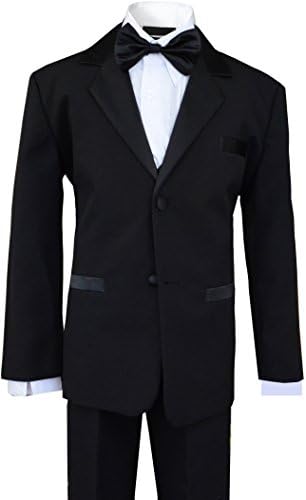 Dječaci Tuxedo odijelo sa naljepnicama sa satenim zarezom i kravatom crne vrate