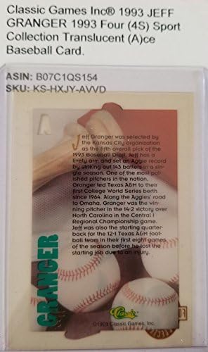 1993. Classic Games Inc Jeff Granger Four Sport Collection prozirna CE bejzbol kartica