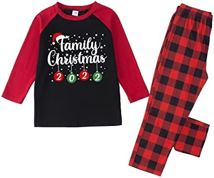 Božićne pidžame za obitelj 2022 Xmas šešir i lagane kuglice uzorci Obiteljski Božić 2022 Pismo Ispis PJ-ovi postavlja