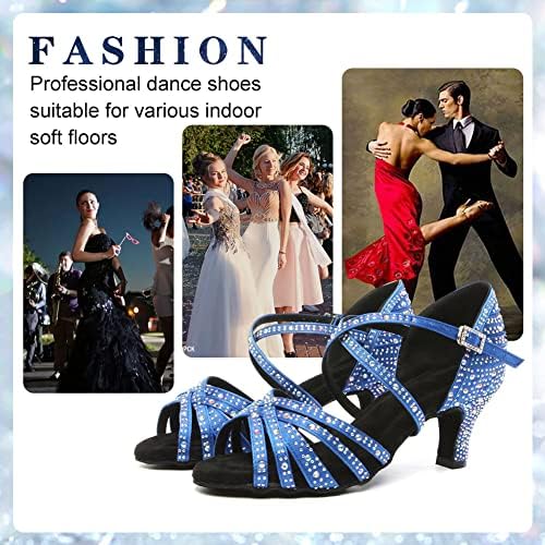 VCIXXVCE Womens Rhinestone Latino plesne cipele saten otvorene nožne plepe Salsa Tango Waltz Plesne cipele, Model L377
