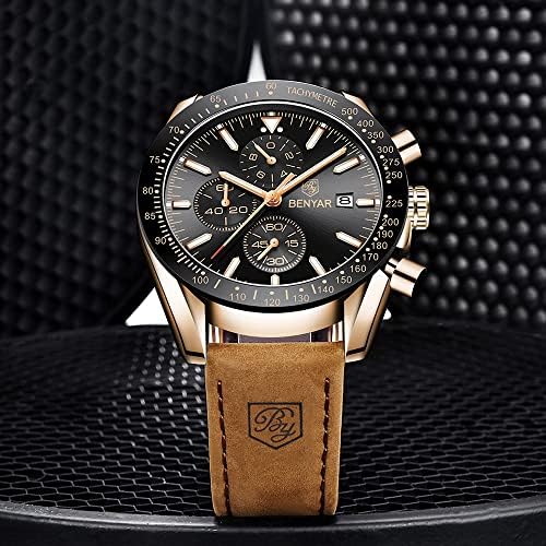 BENYAR Muški satovi kvarcni hronograf poslovni luksuzni brend Vodootporni ručni satovi modni satovi od smeđe kože za muškarce