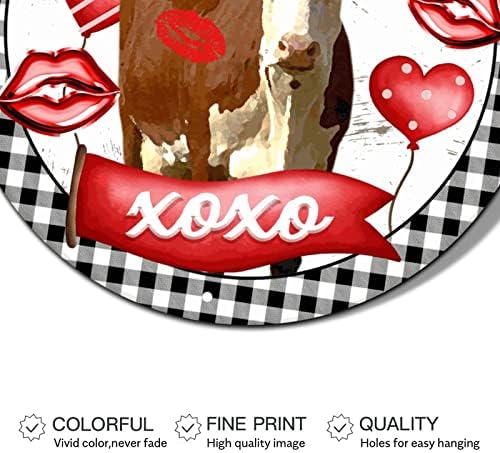 Okrugli metalni valentinovo vijenac potpisuje farmu krava ljubav citat ljubljenje booth xoxo