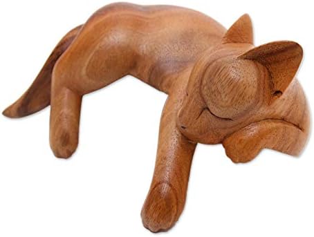 Novica Snoozing CAT Wood Skulptura