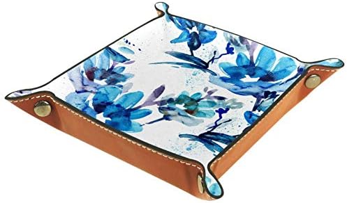 Lyetny akvarel cvijeće Plavi cvjetni uzorak Organizator ploča za skladištenje plada Beddy Caddy Desktop Promjena kvenske novčanike kovanice kutije za skladištenje ladice za skladištenje kućišta Valet, 20,5x20,5cm