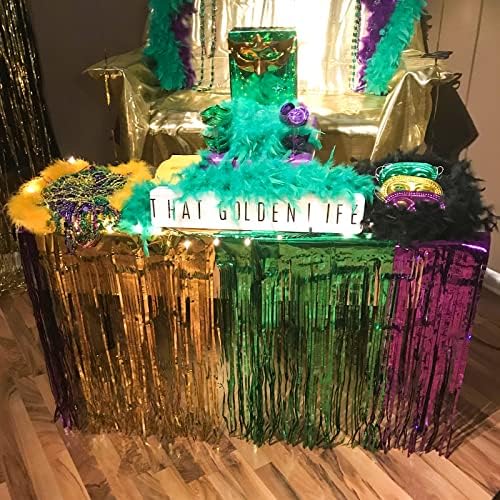 Bundle-Partywoo Mardi Gras ukrasi, ljubičasti zeleni zlatni baloni 50 kom, Mardi Gras Fringe stolna suknja