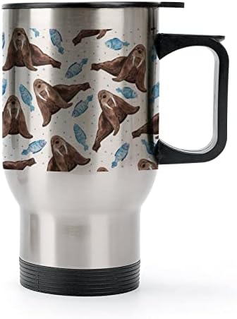 Walrus i riba putni šalica za kafu sa ručkom i poklopcem automobila vakuum izolirani nehrđajući čelik Tumbler 15oz