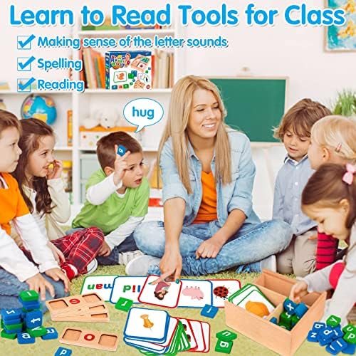 Hapyland dobro organizovane CVC igre rečima sa drvenom kutijom - vidne reči Flash kartice vrtić-aktivnosti učenja u vrtiću - Montessori igračke za 3 4 5 6 godina-igre pravopisa za decu