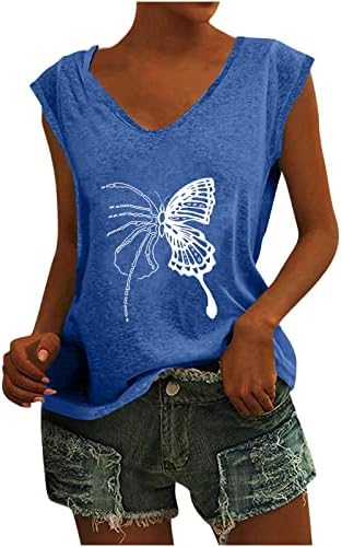 Ženski poklopac rukavski ljetni vrhovi 2023 Trendy Workout Bluza Butterfly Print V izrez Loose Fit košulje Slatke osnovne majice